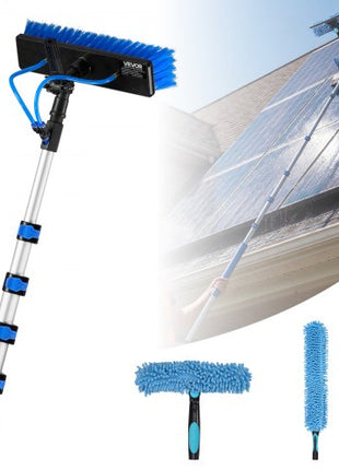 Solar Panel Cleaning Kit, 39 ft, Water Fed Pole Kit with Cleaning Brush, Soap Dispenser, Extendable Aluminum Telescopic Pole, 180° Rotatable Brush Head, for Roof Mounted Solar Panels, Windows