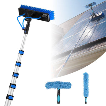 Solar Panel Cleaning Kit, 39 ft, Water Fed Pole Kit with Cleaning Brush, Soap Dispenser, Extendable Aluminum Telescopic Pole, 180° Rotatable Brush Head, for Roof Mounted Solar Panels, Windows