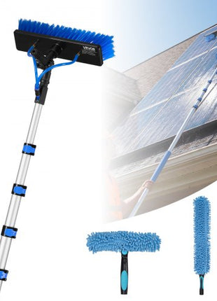 Solar Panel Cleaning Kit, 24 ft, Water Fed Pole Kit with Cleaning Brush, Soap Dispenser, Extendable Aluminum Telescopic Pole, 180° Rotatable Brush Head, for Roof Mounted Solar Panels, Windows