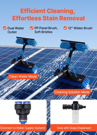 Solar Panel Cleaning Kit, 33 ft, Water Fed Pole Kit with Cleaning Brush, Soap Dispenser, Extendable Aluminum Telescopic Pole, 180° Rotatable Brush Head, for Roof Mounted Solar Panels, Windows