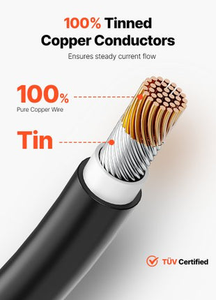 100FT Solar Panel Extension Cable 10AWG Waterproof PV 6mm² Cable Black