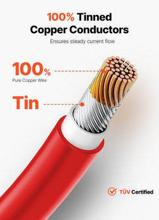 100FT Solar Panel Extension Cable 10AWG Waterproof PV 6mm² Cable Red