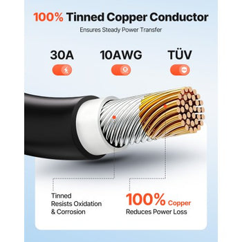 Solar Panel Wire, 100 ft Black + 100 ft Red Kit, 10 AWG (6 mm²) Solar Panel Extension Cable, PV Tinned Copper Wire, for Outdoor Home Off-Grid Photovoltaic Systems Automotive RV Boat Marine, IP67