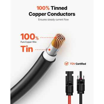100FT Solar Panel Extension Cable, 10AWG Solar Extension Cable Wire with Female & Male Waterproof Connectors, 6mm² PV Cable for Home, Ship and RV Solar Panels, 100FT Black + 100FT Red (Set of 2)