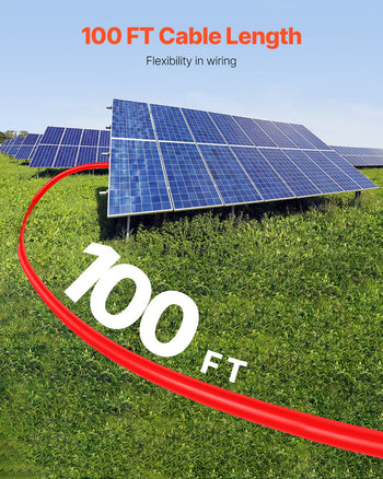 100FT Solar Panel Extension Cable, 10AWG Solar Extension Cable Wire with Female & Male Waterproof Connectors, 6mm² PV Cable for Home, Ship and RV Solar Panels, 100FT Black + 100FT Red (Set of 2)