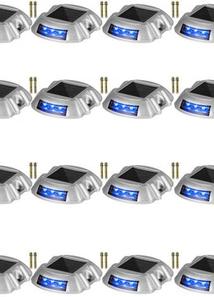 Driveway Lights 16-Pack, Solar Driveway Lights with Switch Button, Solar Deck Lights Waterproof, Wireless Dock Lights 6 LEDs for Path Warning Garden Walkway Sidewalk Steps, LED Bright Blue