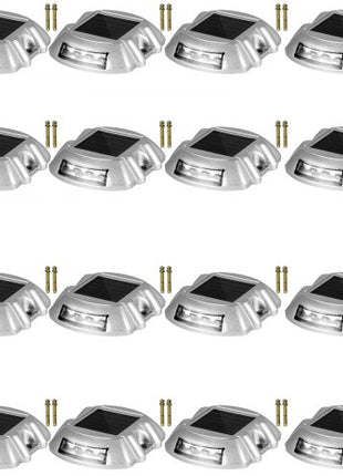 Driveway Lights 16-Pack Solar Driveway Lights Bright White with Screw Solar Deck Lights Outdoor Waterproof Wireless Dock Lights 6 LEDs for Path Warning Garden Walkway Sidewalk Steps