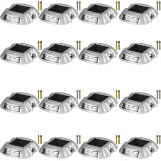 Driveway Lights 16-Pack Solar Driveway Lights Bright White with Screw Solar Deck Lights Outdoor Waterproof Wireless Dock Lights 6 LEDs for Path Warning Garden Walkway Sidewalk Steps