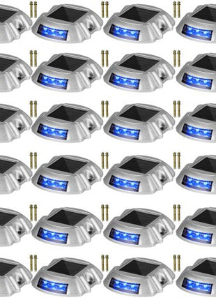 Driveway Lights 24-Pack, Solar Driveway Lights with Switch Button, Solar Deck Lights Waterproof, Wireless Dock Lights 6 LEDs for Path Warning Garden Walkway Sidewalk Steps, LED Bright Blue