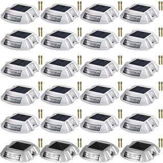 Driveway Lights 24-Pack Solar Driveway Lights Bright White with Screw Solar Deck Lights Outdoor Waterproof Wireless Dock Lights 6 LEDs for Path Warning Garden Walkway Sidewalk Steps