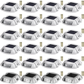 Driveway Lights 24-Pack Solar Driveway Lights Bright White with Screw Solar Deck Lights Outdoor Waterproof Wireless Dock Lights 6 LEDs for Path Warning Garden Walkway Sidewalk Steps