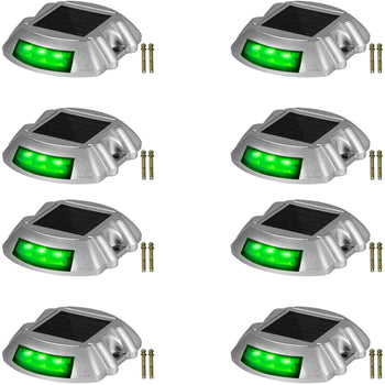 Driveway Lights, 8-Pack Solar Driveway Lights with Switch Button, Solar Deck Lights Waterproof, Wireless Dock Lights 6 LEDs for Path Warning Garden Walkway Sidewalk Steps, LED Bright Green
