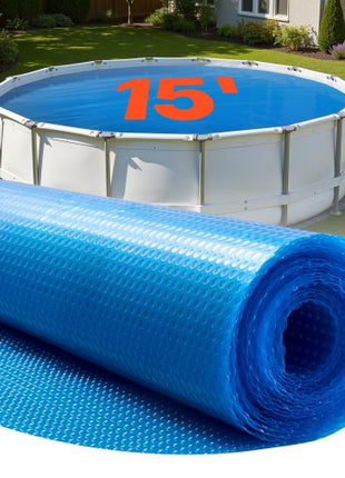 Solar Pool Cover, 15 ft Round Pool Bubble Cover, 12 Mil Pools Solar Blanket with Bubble & PE Material, Daytime Heat Absorption, Nighttime Heat Retention, Heat Retaining Solars Covers, Blue