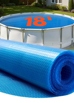 Solar Pool Cover, 18 ft Round Pool Bubble Cover, 16 Mil Pools Solar Blanket with Bubble & PE Material, Daytime Heat Absorption, Nighttime Heat Retention, Heat Retaining Solars Covers, Blue