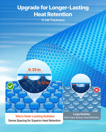 Solar Pool Cover, 24 ft Round Pool Bubble Cover, 12 Mil Pools Solar Blanket with Bubble & PE Material, Daytime Heat Absorption, Nighttime Heat Retention, Heat Retaining Solars Covers, Blue