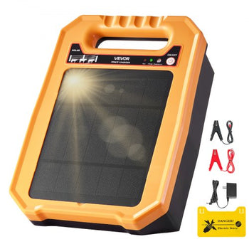 Solar Fence Charger,  0.3J 8 kV Solar Powered Fence Charger, 1.86 Miles Range, Weather-Resistant Electric Fence Energizer Kit, 7 Days Runtime, for Livestock, Poultry, Garden Protection