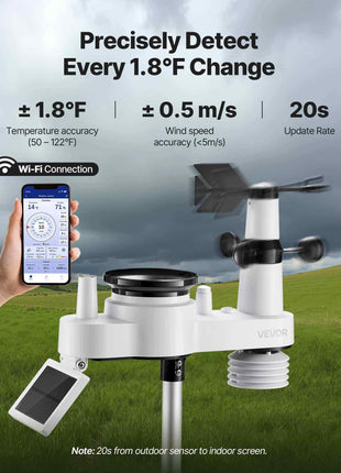 7-in-1 Wi-Fi Weather Station with APP, 7.5-Inch VA Display, Wireless Solar Powered Outdoor Sensor, Rain Gauge, Indoor Outdoor for Weather Forecast, Wind Speed, Temperature, Humidity, Rainfall