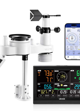 7-in-1 Wi-Fi Weather Station with APP, 7.5-Inch VA Display, Wireless Solar Powered Outdoor Sensor, Rain Gauge, Indoor Outdoor for Weather Forecast, Wind Speed, Temperature, Humidity, Rainfall