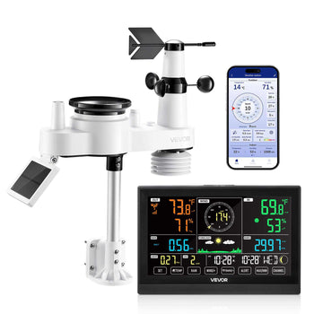 7-in-1 Wi-Fi Weather Station with APP, 7.5-Inch VA Display, Wireless Solar Powered Outdoor Sensor, Rain Gauge, Indoor Outdoor for Weather Forecast, Wind Speed, Temperature, Humidity, Rainfall