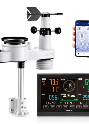 5-in-1 Wi-Fi Weather Station, 7.5-Inch VA Display, Wireless Solar Powered Outdoor Sensor, Rain Gauge, Indoor Outdoor for Weather Forecast, Wind Speed Direction, Temperature, Humidity, Rainfall