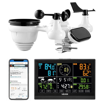7-in-1 Wi-Fi Weather Station, 7.5-Inch VA Display, Solar Powered Wireless Outdoor Sensor, Home Weather Station Indoor Outdoor, for Temperature, Humidity, Wind Speed/Direction, Rainfall, No APP