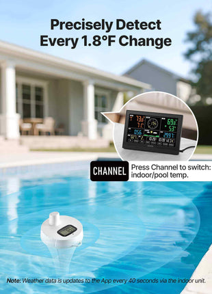 7-in-1 Wi-Fi Weather Station with APP, 7.5 in Display, Wireless Solar Powered Outdoor Sensor, with Pool Thermometer, Rain Gauge, Indoor Outdoor for Weather Forecast, Wind Speed, Pool Temperature