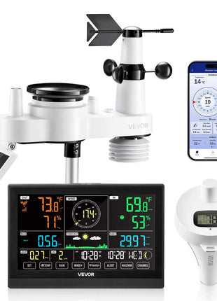 7-in-1 Wi-Fi Weather Station with APP, 7.5 in Display, Wireless Solar Powered Outdoor Sensor, with Pool Thermometer, Rain Gauge, Indoor Outdoor for Weather Forecast, Wind Speed, Pool Temperature