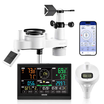 7-in-1 Wi-Fi Weather Station with APP, 7.5 in Display, Wireless Solar Powered Outdoor Sensor, with Pool Thermometer, Rain Gauge, Indoor Outdoor for Weather Forecast, Wind Speed, Pool Temperature
