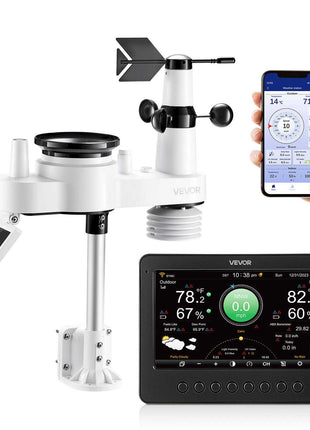 7-in-1 Wi-Fi Weather Station, 7-Inch TFT Display, Wireless Solar Powered Outdoor Sensor, Rain Gauge, Indoor Outdoor for Weather Forecast, Wind Speed Direction, Temperature, Humidity, Rainfall