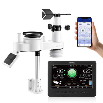 7-in-1 Wi-Fi Weather Station, 7-Inch TFT Display, Wireless Solar Powered Outdoor Sensor, Rain Gauge, Indoor Outdoor for Weather Forecast, Wind Speed Direction, Temperature, Humidity, Rainfall
