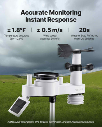 7-in-1 Wireless Weather Station, 7.5-Inch VA Display, Solar Powered Outdoor Sensor, Rain Gauge, Indoor Outdoor for Weather Forecast, Temperature, Humidity, Wind Speed and Direction (No WiFi)