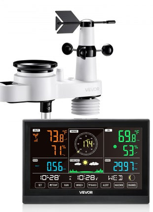 5-in-1 Wireless Weather Station, 7.5-Inch VA Display, Solar Powered Outdoor Sensor, Rain Gauge, Indoor Outdoor for Weather Forecast, Temperature, Humidity, Wind Speed and Direction (No WiFi)