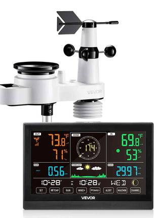 5-in-1 Wireless Weather Station, 7.5-Inch VA Display, Solar Powered Outdoor Sensor, Rain Gauge, Indoor Outdoor for Weather Forecast, Temperature, Humidity, Wind Speed and Direction (No WiFi)