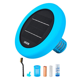 Solar Pool Ionizer, Round Copper Pool Ionizer Up to 45000 Gal, Floating Automatic Water Cleaner and Purifier, Chlorine Free Water, with Copper Anode, Spring, Brush and Filter for Pools & Spas