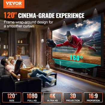 120" 16:9 Projector Screen Fixed Frame 4K HDTV Movie Theater 3D