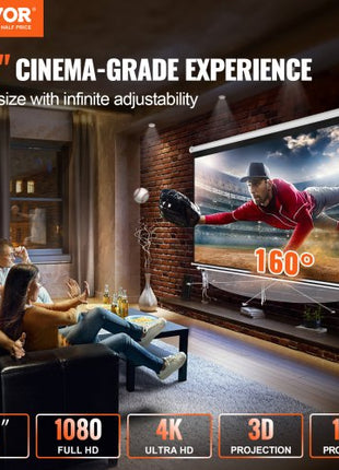 Manual Projector Screen, 100 inch 16:9 4K 1080 HD Retractable Pull Down Projector Screen, Auto-Locking Portable Movie Screen for Family Home Office Theater