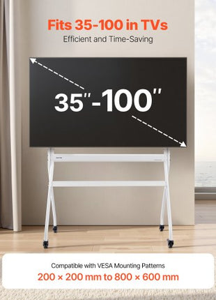 Rolling TV Stand, Mobile TV Cart for 35-100 Inch LED/LCD/OLED Flat/Curved TVs, Portable Monitor Stand with Wheels Hold up to 198 lbs for Living Room, Bedroom, Office, Outdoor, Max VESA 800x600mm