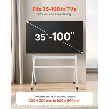 Rolling TV Stand, Mobile TV Cart for 35-100 Inch LED/LCD/OLED Flat/Curved TVs, Portable Monitor Stand with Wheels Hold up to 198 lbs for Living Room, Bedroom, Office, Outdoor, Max VESA 800x600mm