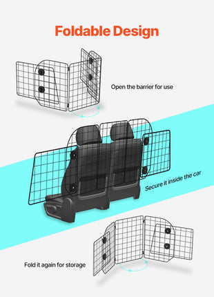 Dog Car Barrier, 36.6"-60" Adjustable Car Divider for Trunk Cargo Area, Universal-Fit Back Seat Heavy-Duty Wire Mesh Dogs Separator Guard Net, Vehicle Pet Barrier for Sedans, Trucks and SUVs