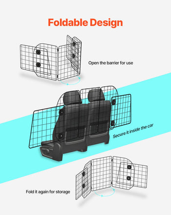 Dog Car Barrier, 36.6"-60" Adjustable Car Divider for Trunk Cargo Area, Universal-Fit Back Seat Heavy-Duty Wire Mesh Dogs Separator Guard Net, Vehicle Pet Barrier for Sedans, Trucks and SUVs