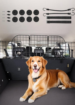 Dog Car Barrier, 36.6"-60" Adjustable Car Divider for Trunk Cargo Area, Universal-Fit Back Seat Heavy-Duty Wire Mesh Dogs Separator Guard Net, Vehicle Pet Barrier for Sedans, Trucks and SUVs