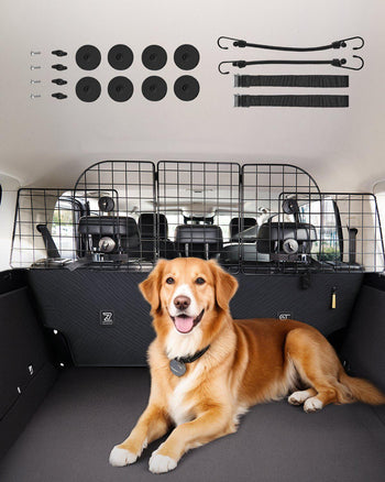 Dog Car Barrier, 36.6"-60" Adjustable Car Divider for Trunk Cargo Area, Universal-Fit Back Seat Heavy-Duty Wire Mesh Dogs Separator Guard Net, Vehicle Pet Barrier for Sedans, Trucks and SUVs