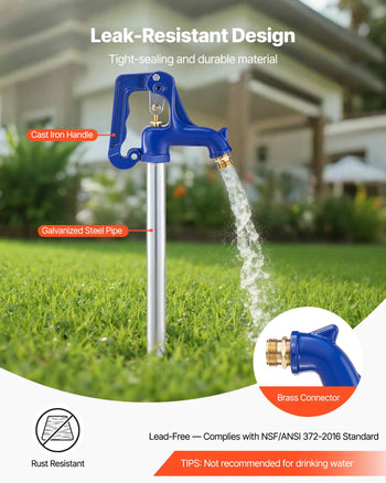 Frost Proof Yard Hydrant, 5.24FT Freeze-Proof Outdoor Faucet with 36" Bury Depth, 3/4" NPT Pipe Connection & 3/4" NH Hose Coupling, No Lead Freezeless Hydrant for Yard Garden Farm Irrigation