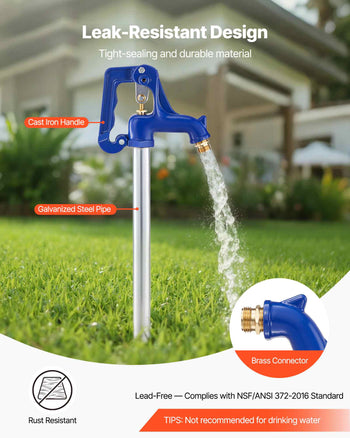 Frost Proof Yard Hydrant, 6.22FT Freeze-Proof Outdoor Faucet with 48" Bury Depth, 3/4" NPT Pipe Connection & 3/4" NH Hose Coupling, No Lead Freezeless Hydrant for Yard Garden Farm Irrigation