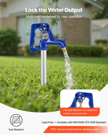 Frost Proof Yard Hydrant, 5.24FT Freeze-Proof Outdoor Faucet with 36" Bury Depth, 3/4" NPT Pipe Connection, Lever Handle + Handwheel, No Lead Freezeless Hydrant for Yard Garden Farm Irrigation