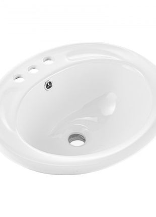 Semi Recessed Bathroom Sink, 19.09 x 16.73 Inch Oval White Ceramic Vessel Sink with Overflow Hole and 3 Faucet Holes, Drop in Modern Lavatory Vanity Bath Wash Bowl Basin, Ideal for Small Spaces
