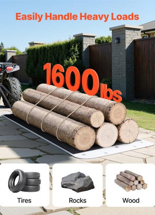 Yard Drag Sled, 110 x 40 in, 1600lbs Heavy Duty Utility Sled, PE Drag Glider with Ropes & Pull Cable, Dual Use Game Hauler for Firewood Ice Fishing, Compatible with ATVs UTVs Tractors