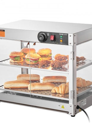 2-Tier Commercial Food Warmer Display, 800W Food Display Warmer with Light to Enhance Food Display, 86?~185? Temperature Control, 58L Large Capacity for Hamburger, Pizza, Bread, Fried Chicken