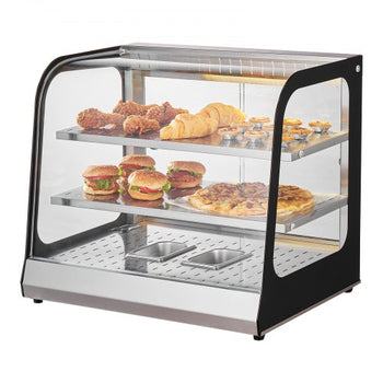 2-Tier Commercial Food Warmer Display, 850W Food Display Warmer w/ Tempered Glass and Steam Heating, 86?~185? Temperature Control, 111L Large Capacity for Hamburger, Pizza, Bread, Fried Chicken