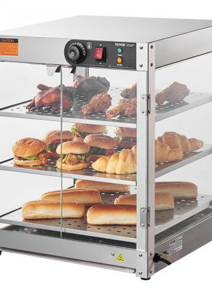 3-Tier Commercial Food Warmer Display, 800W Food Display Warmer with Light to Enhance Food Display, 86?~185? Temperature Control, 90L Large Capacity for Hamburger, Pizza, Bread, Fried Chicken